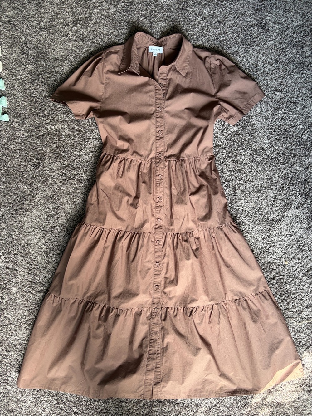 Evereve Brown Button Down Tiered Shirt Dress